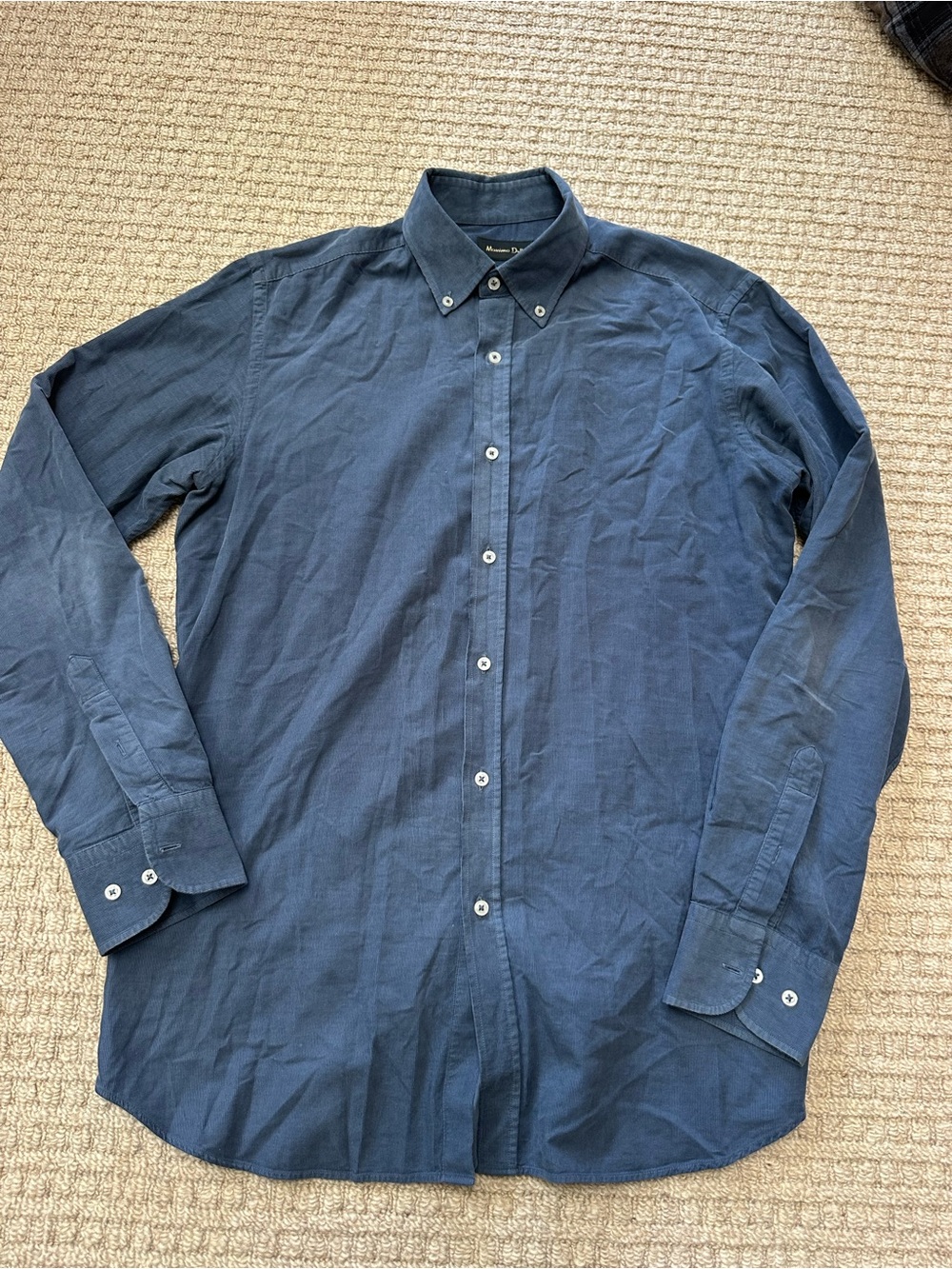 Massimo Dutti Blue Corduroy Ribbed Long Sleeve Button Down Shirt Sz M